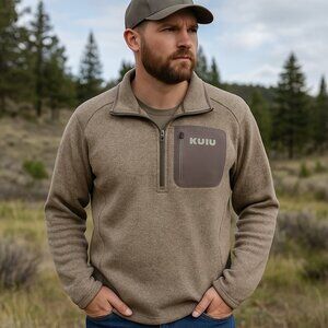 KUIU Kenai Grid Fleece ½ Zip Pullover Men’s XL Tan Hunting Outdoor Performance